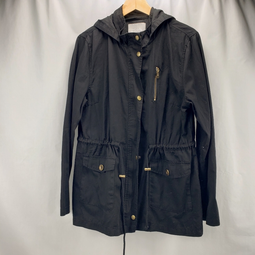2 Sable Black Hooded Utility Cotton Jacket Women's Size L